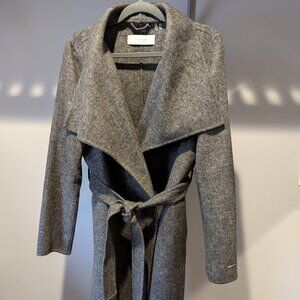 T Tahari Ella Wrap Wool Blend Coat, Heathered Charcoal, Size Large